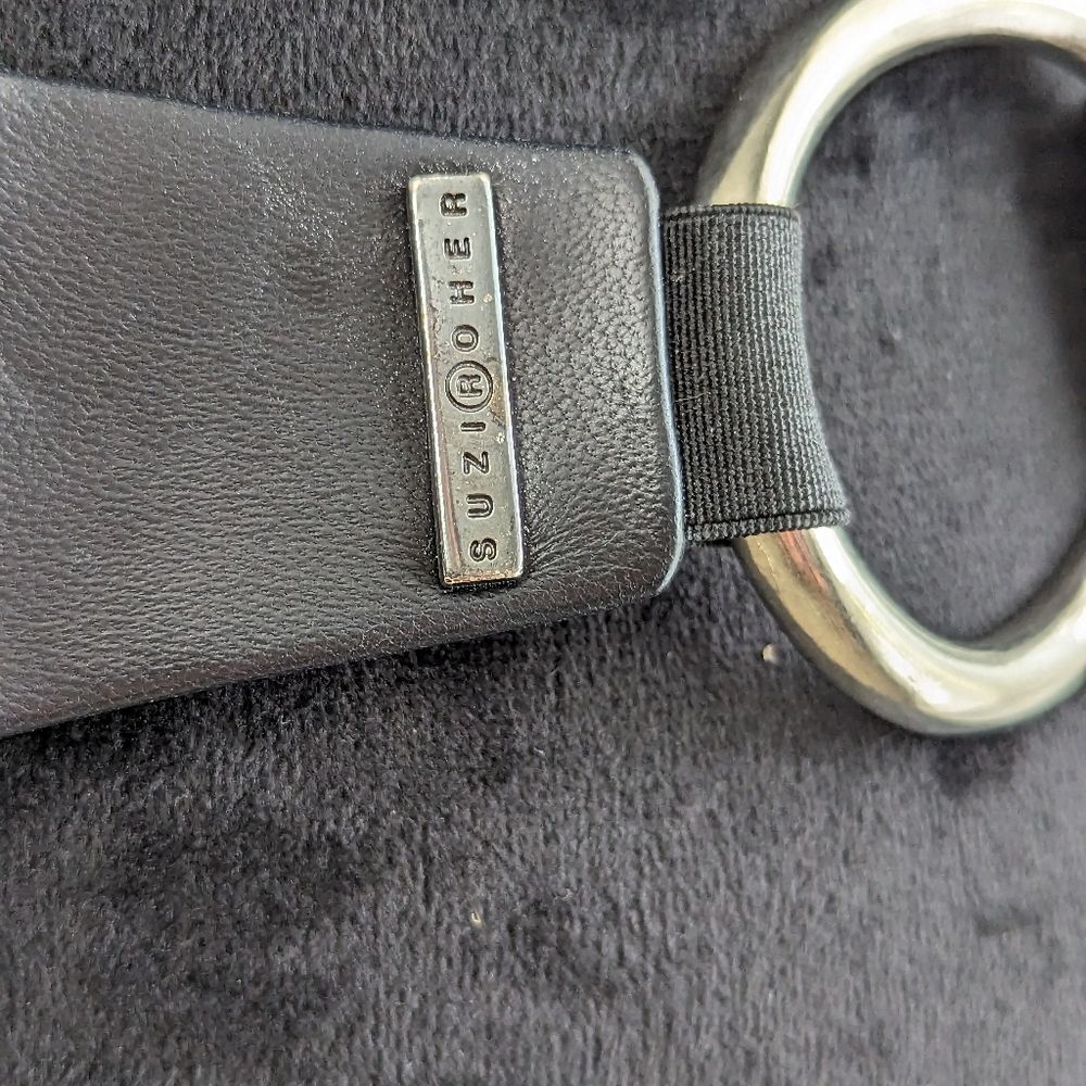 Suzi Roher Chunky Silver Tone and Black Leather Belt 35"- 40" Women - Picture 2 of 8